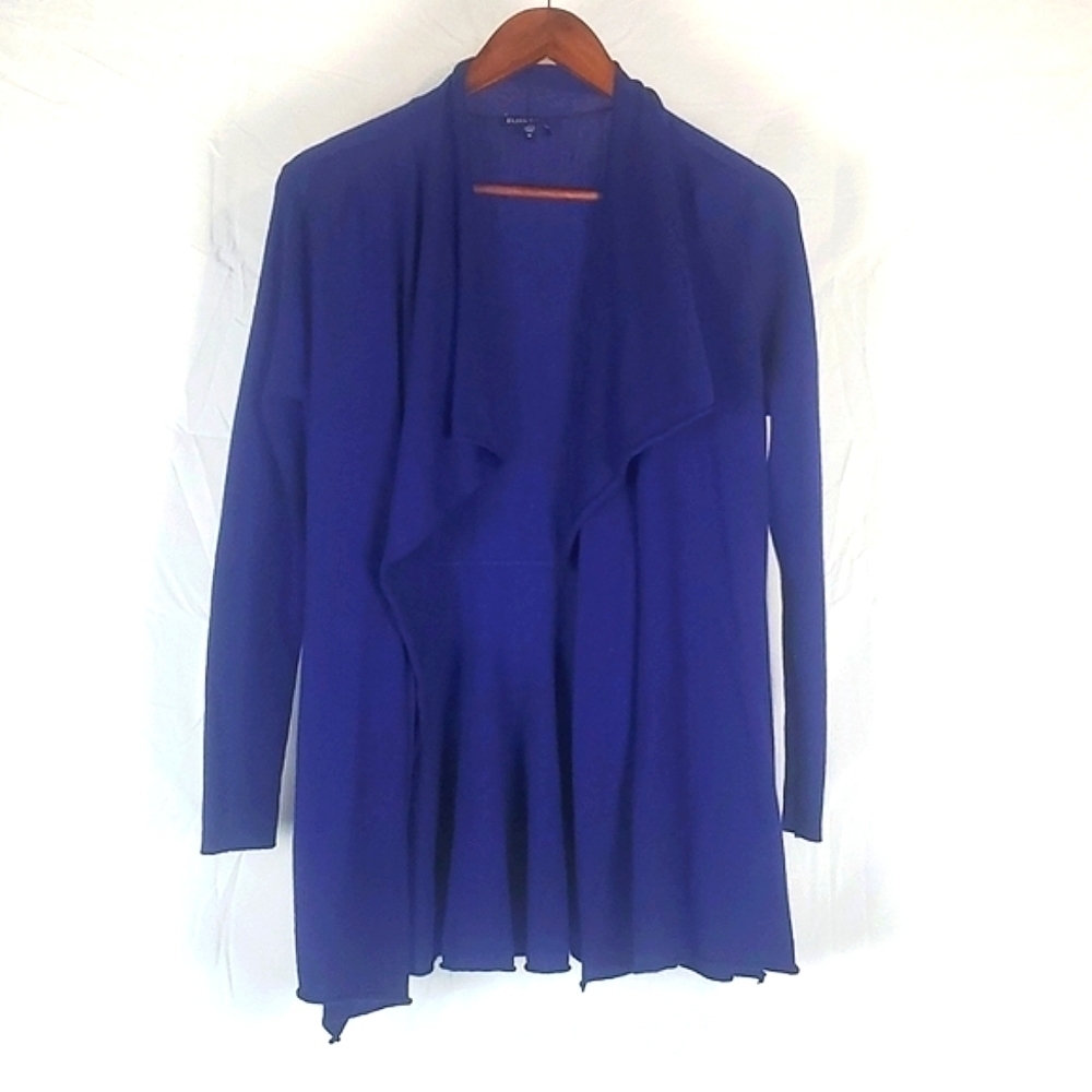 Eileen Fisher Blue Cascade Shawl Neck Merino Wool Cardigan